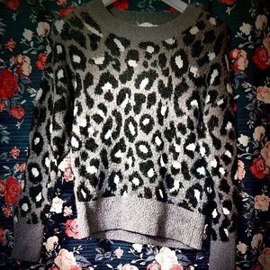 Time and Tru Gray and Black Leopard Crewneck Sweater